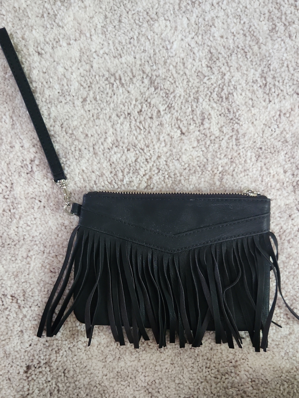 Fringed Black Wristlet Crossbody Bag - Women